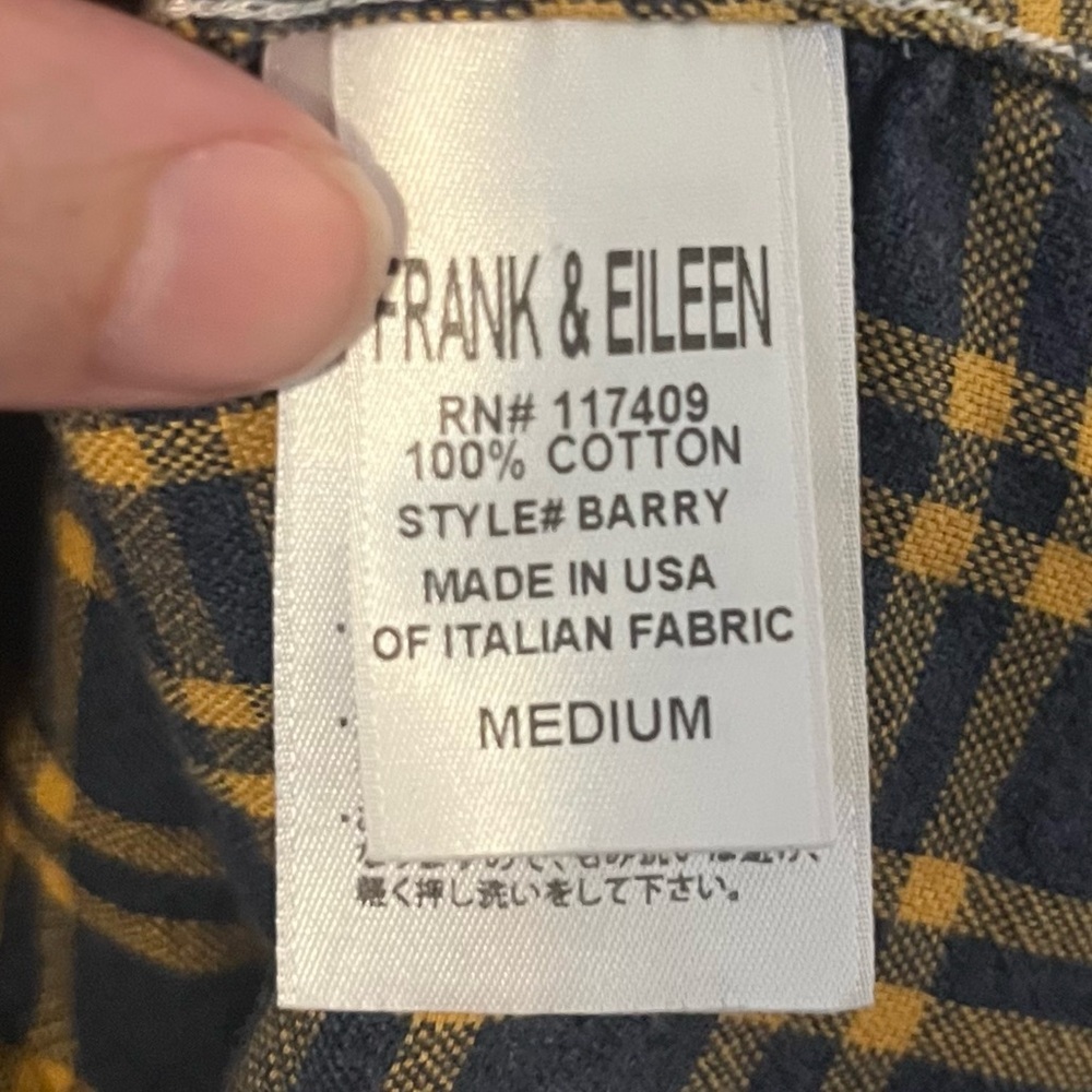 Frank & Eileen Barry Cotton Flannel Plaid Button Down Shirt Blue Yellow Medium - Picture 8 of 11